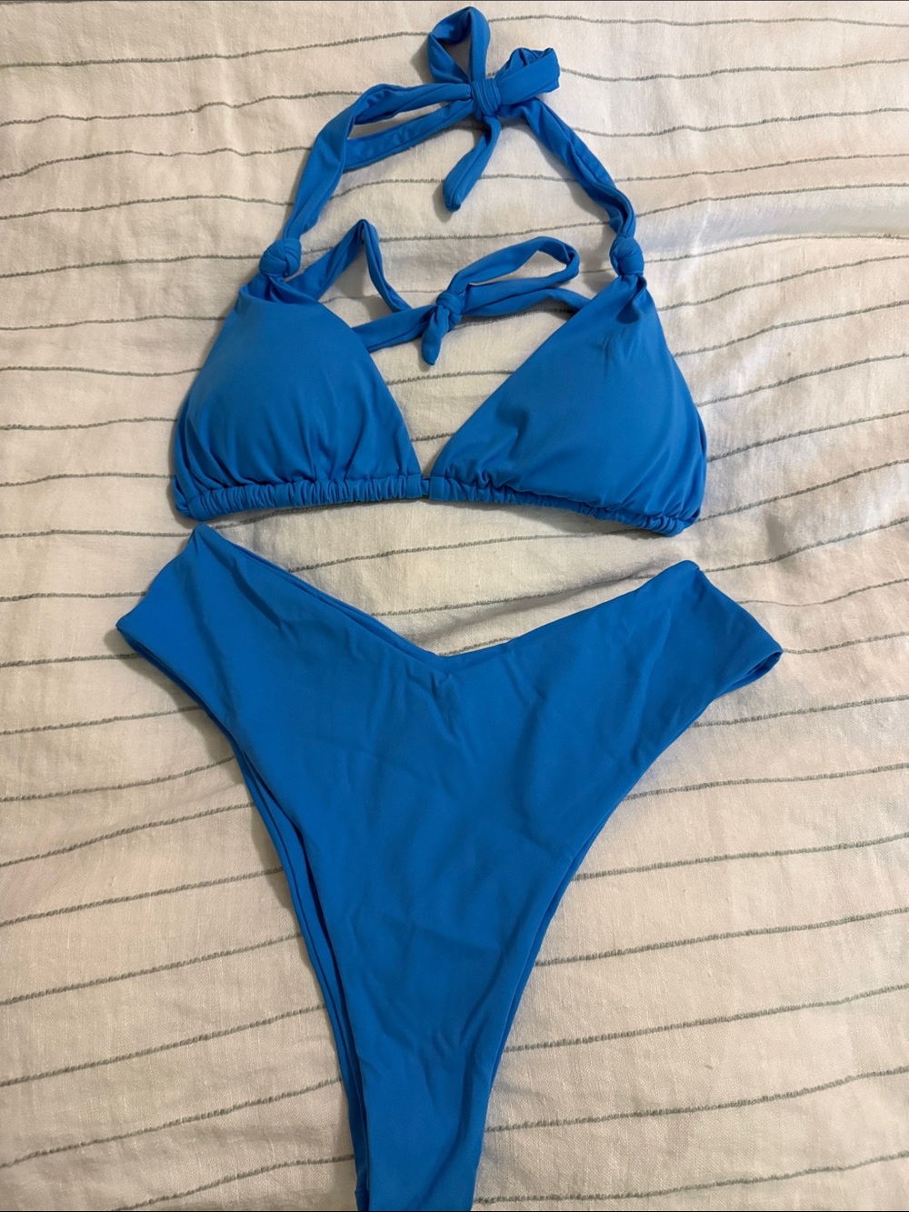 Bright Blue Tie Halter Bikini Set